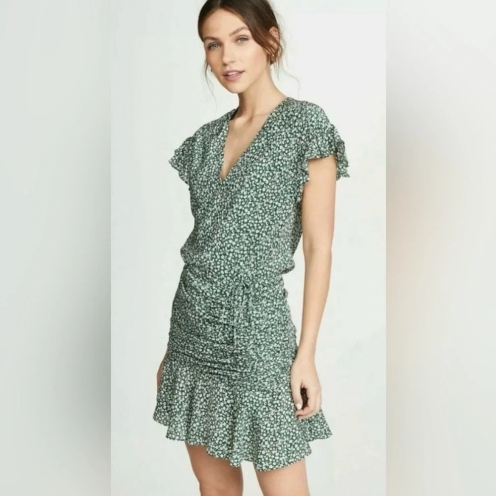 Veronica Beard Marla ruched silk dress green floral Size 0 - Picture 11 of 12
